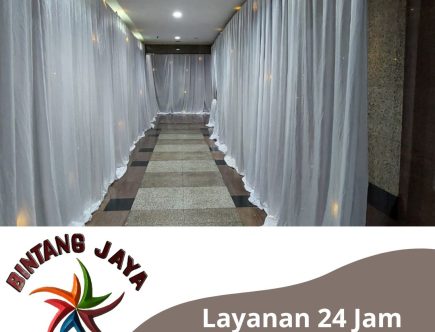Produksi Tirai Dekorasi Cover Putih Event PT Anrtam Area Jakarta Selatan