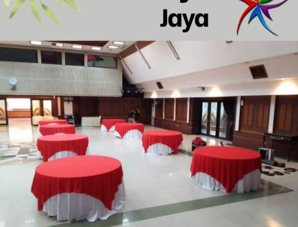 Jasa Pembuatan Taplak Meja Bulat D160cm Toping Merah Tangerang