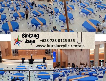 Produksi Taplak Meja Bundar Topping Biru Skirting Putih Bandung