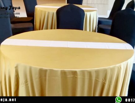 Jual taplak meja Bulat Tebar Gold premium di Jakarta