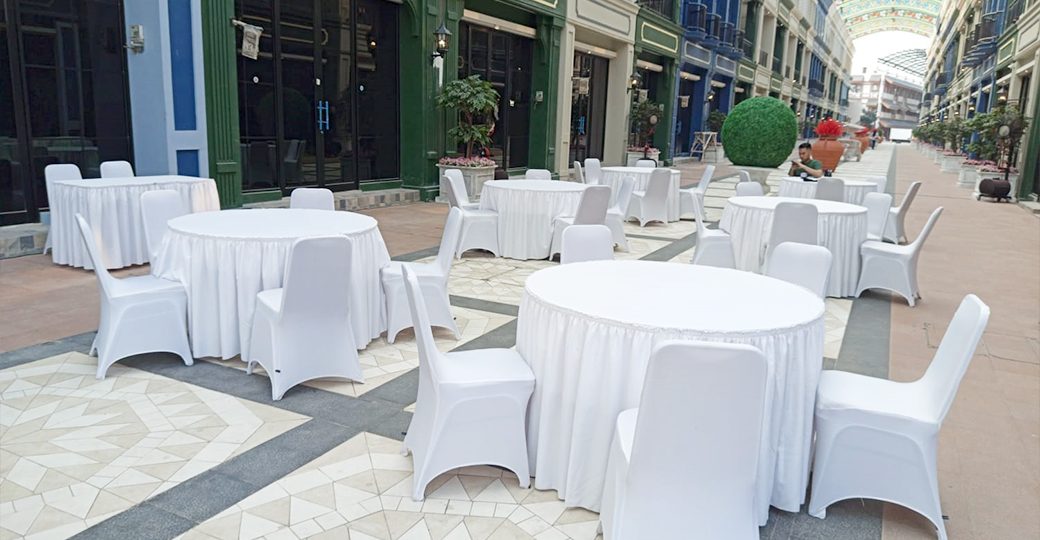 Jual Taplak Meja Hotel Bulat Jenis Skirting di Cisarua Bogor