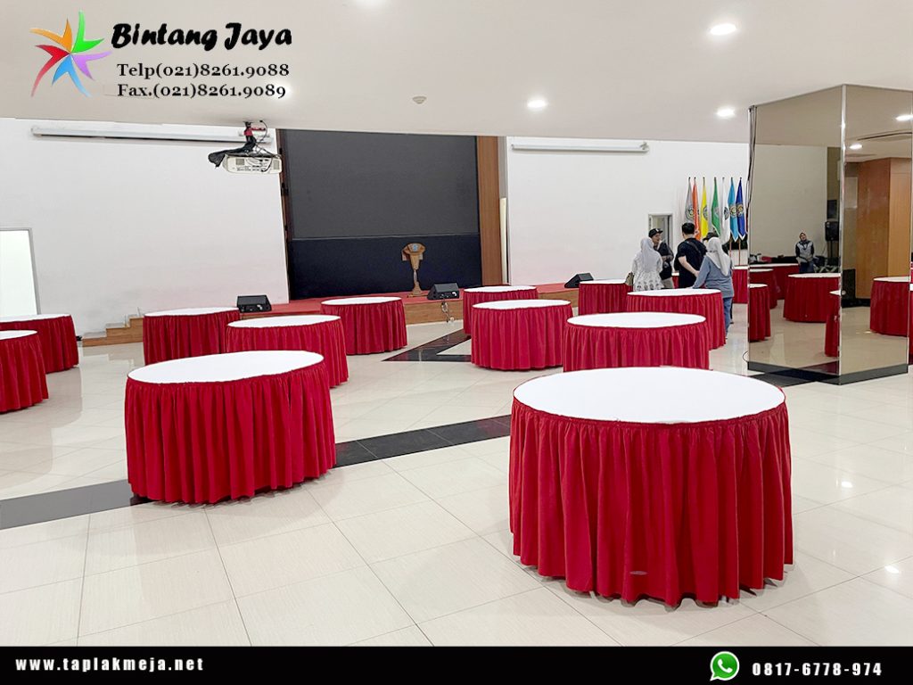 Jual taplak meja bulat Skerting Merah di Jakarta