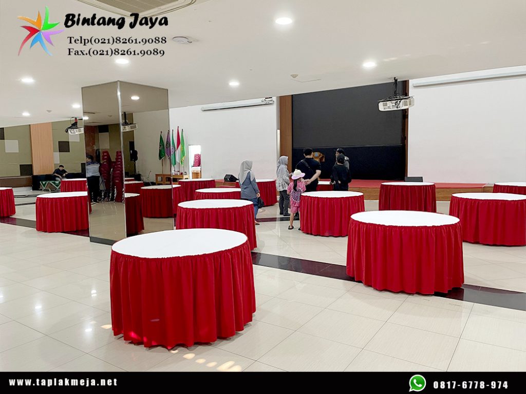 Jual taplak meja bulat Skerting Merah di Jakarta