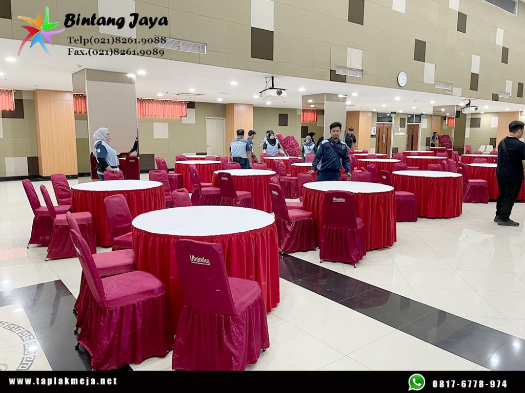 Jual taplak meja bulat Skerting Merah di Jakarta