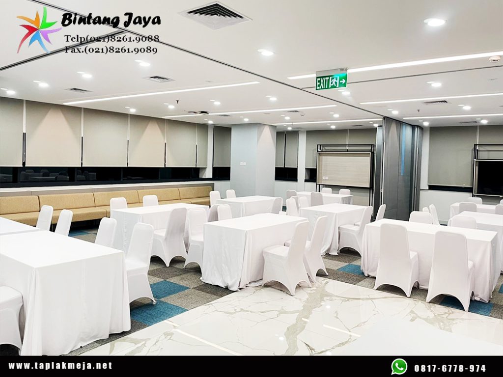 Gudang produksi taplak meja bulat skerting di Jakarta