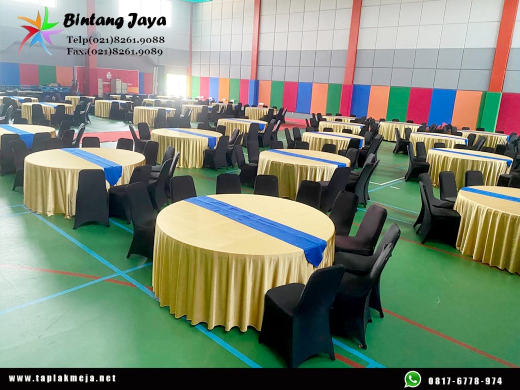 Jual Cover Meja Bulat Gold Modern untuk Cafe, Resto dan Hotel Berkelas