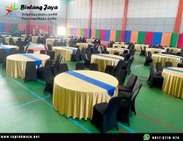 Jual Cover Meja Bulat Gold Modern untuk Cafe, Resto dan Hotel Berkelas