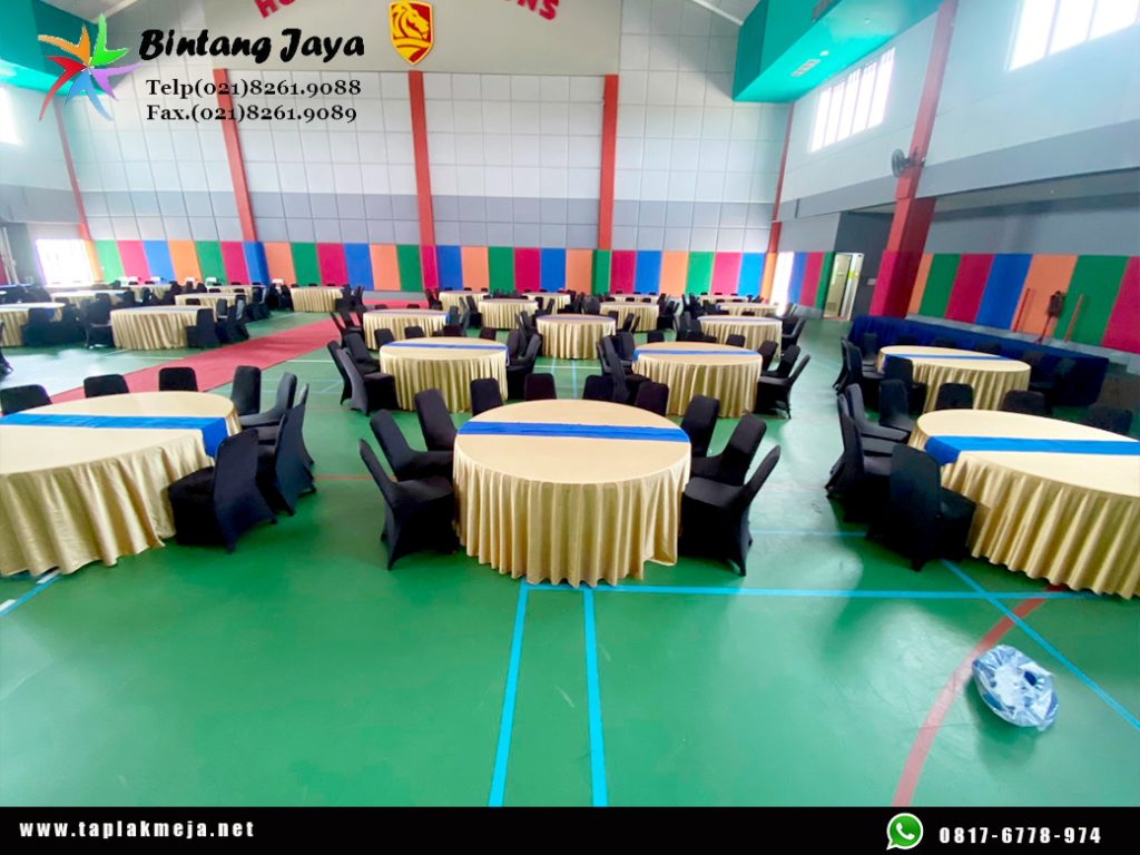 Jual Cover Meja Bulat Gold Modern untuk Cafe, Resto dan Hotel Berkelas