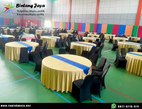 Jual Cover Meja Bulat Gold Modern untuk Cafe, Resto dan Hotel Berkelas